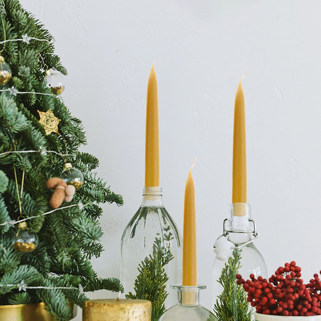 DEYBBY 8-inch beeswax taper candles in holder for weddings.
