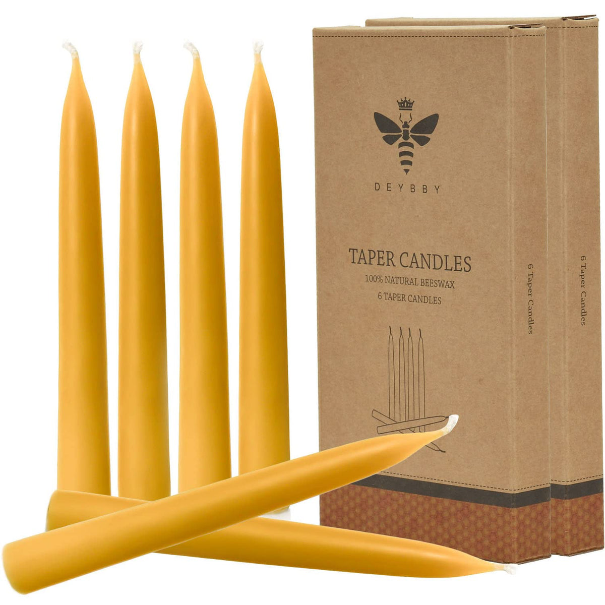 DEYBBY 8-inch beeswax taper candles on a table for ambient dining.