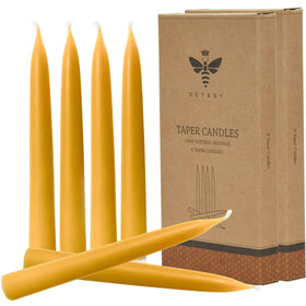 DEYBBY 8-inch beeswax taper candles on a table for ambient dining.