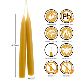 Close-up of the DEYBBY beeswax taper candle wick for clean burning.