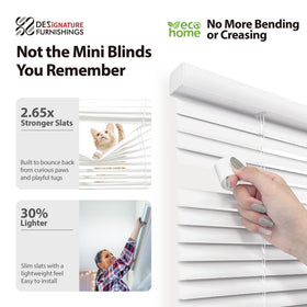 DEZ FURNISHINGS cordless mini blind light-filtering creates soft, private daylight.