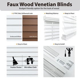 DEZ FURNISHINGS moisture-resistant faux wood blind ideal for kitchens and bathrooms.
