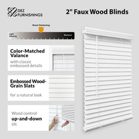 DEZ FURNISHINGS cordless 2in faux wood blind open view highlights light control
