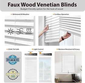 DEZ FURNISHINGS cordless faux wood blind tilt shows wood grain texture.