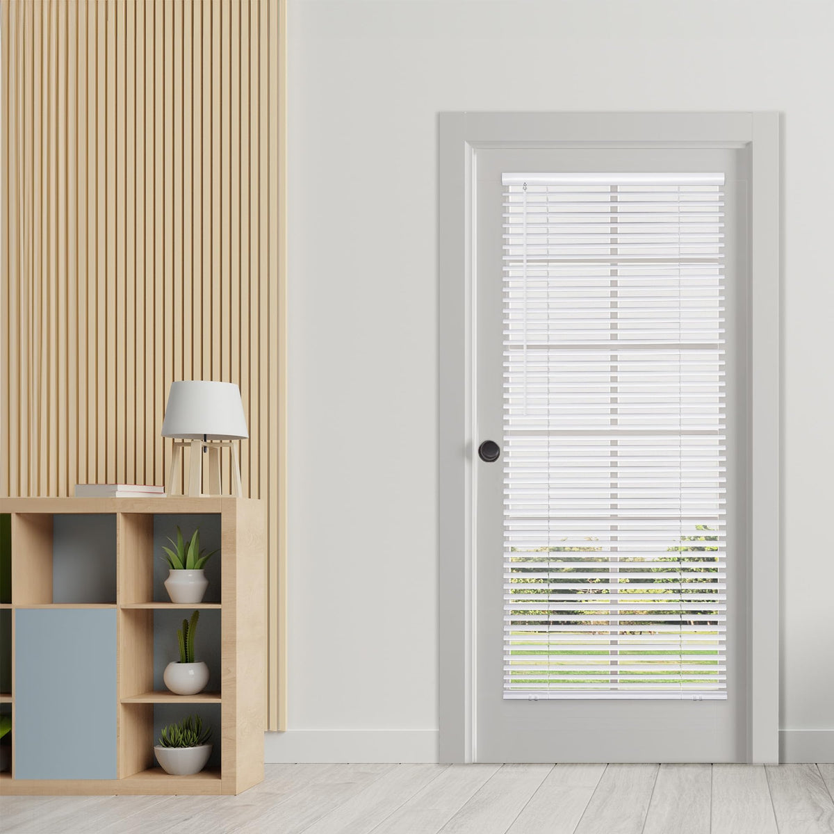 DEZ FURNISHINGS cordless magnet mini blinds on metal door with magnetic brackets for quick privacy