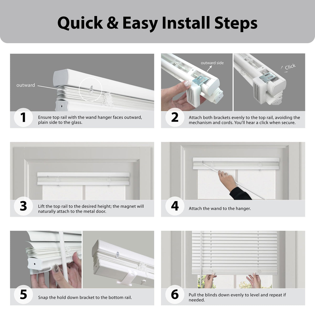 Bottom magnetic hold-down brackets securing the blind on a metal door