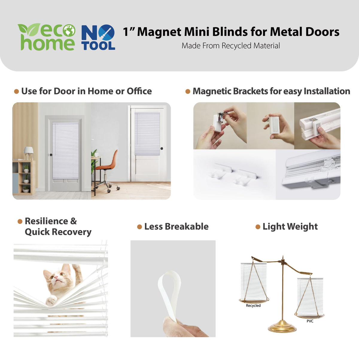 Blinds on metal door showcasing quick, drill-free installation with magnets