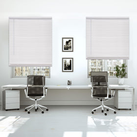 DEZ FURNISHINGS cordless mini blind Pearl White front view for clean room aesthetics