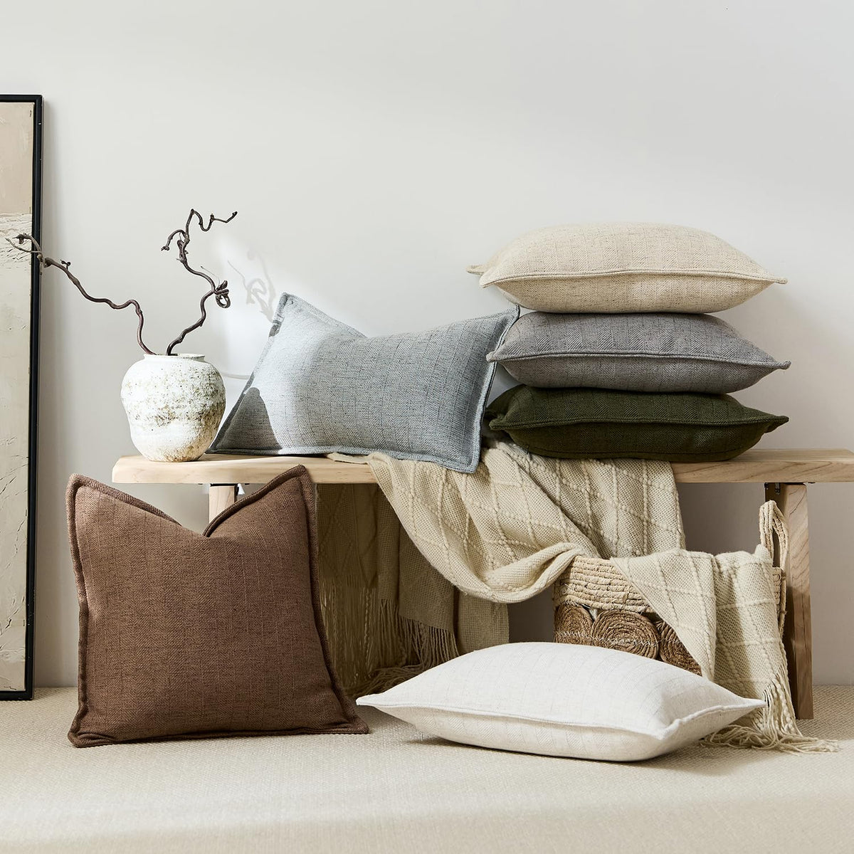 DEZENE olive green linen pillow cover bedroom decor for cozy ambience