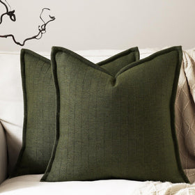 DEZENE olive green linen pillow cover front view enhances sofa style