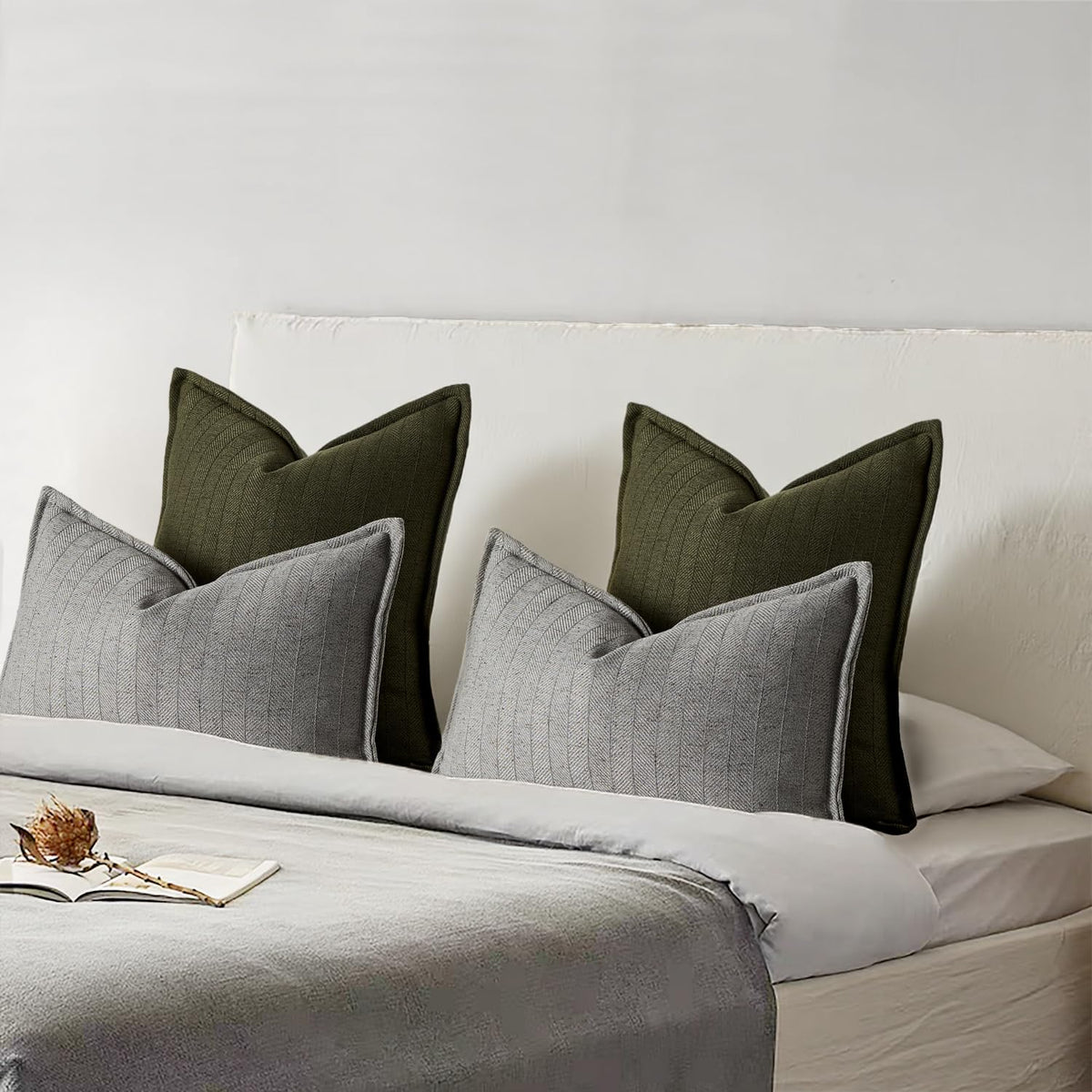 DEZENE olive green linen pillow cover set of 2 for versatile decor