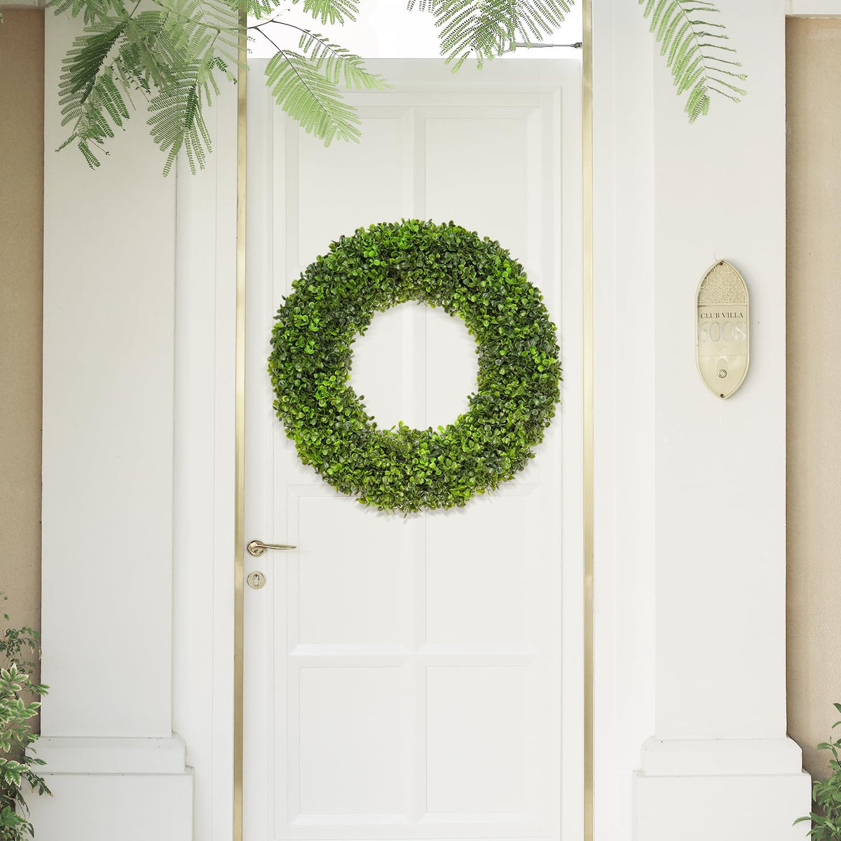 DFRREN boxwood wreath all-season blank canvas for seasonal decor.