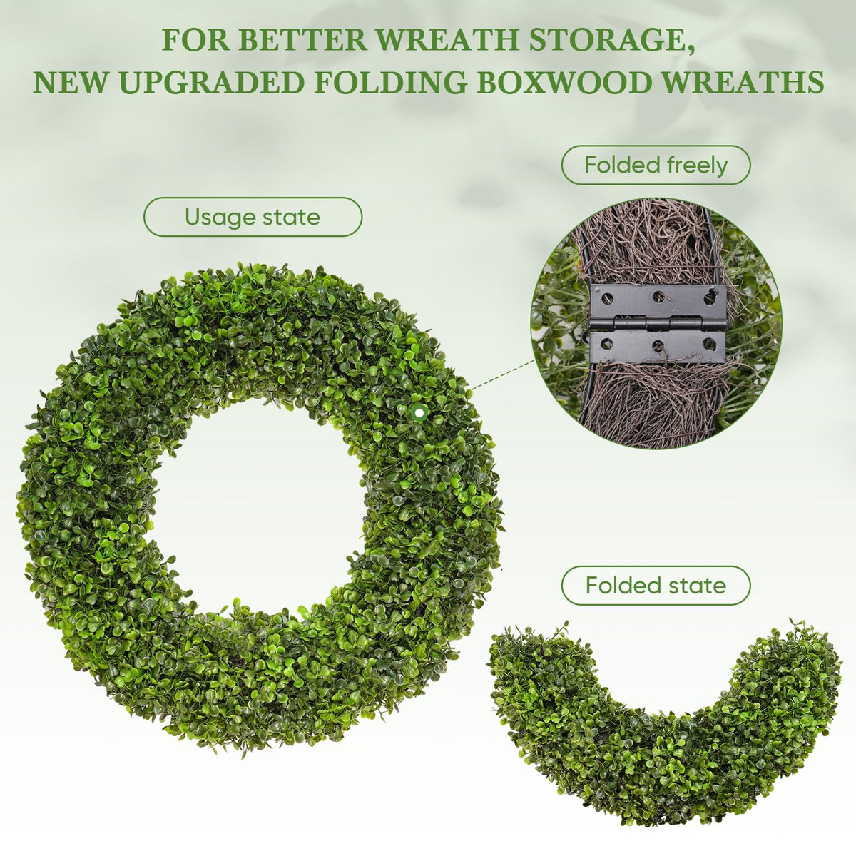 DFRREN boxwood wreath folded for storage and shipping convenience.