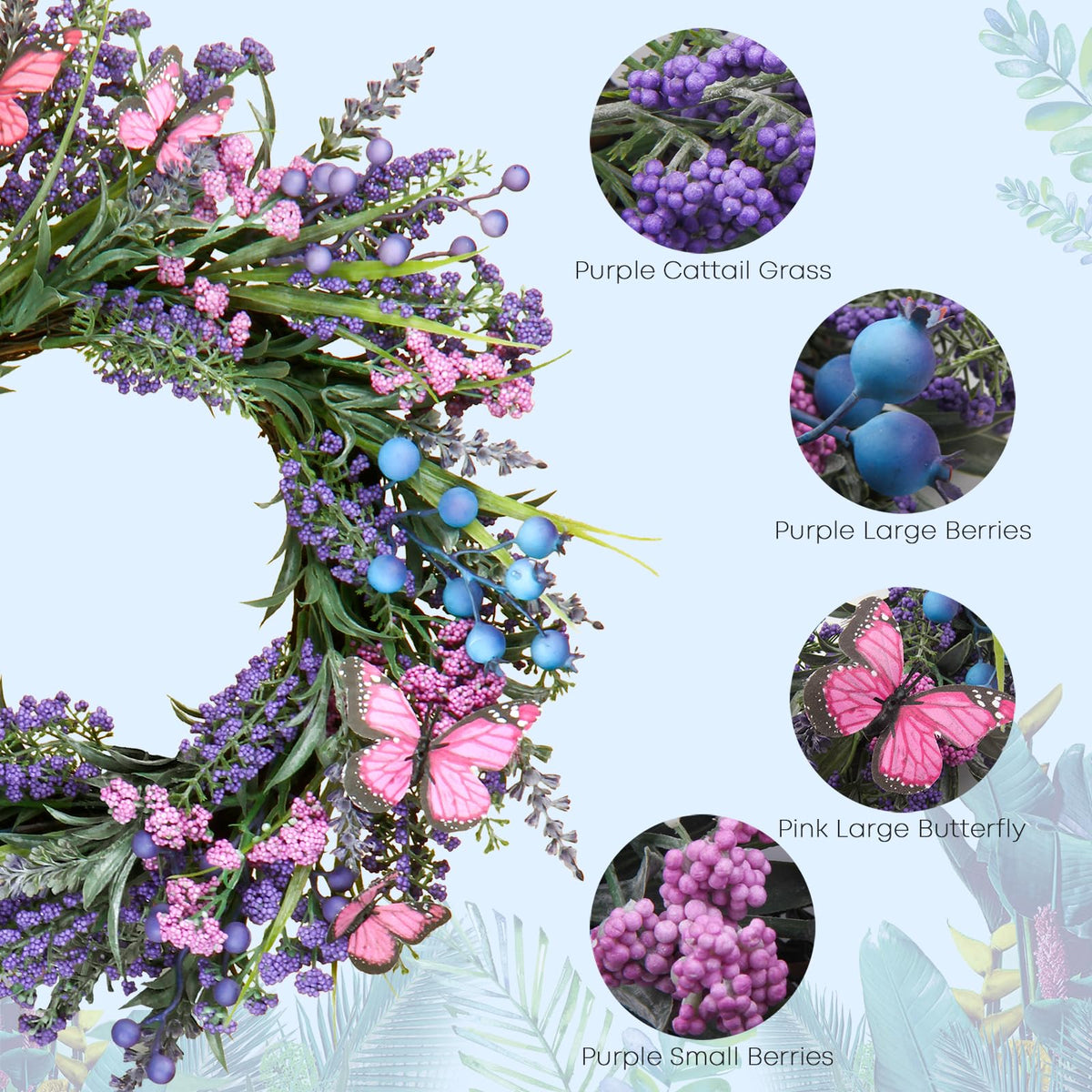 DFRREN Lavender Wreath butterflies detail adds whimsy to outdoor entryways