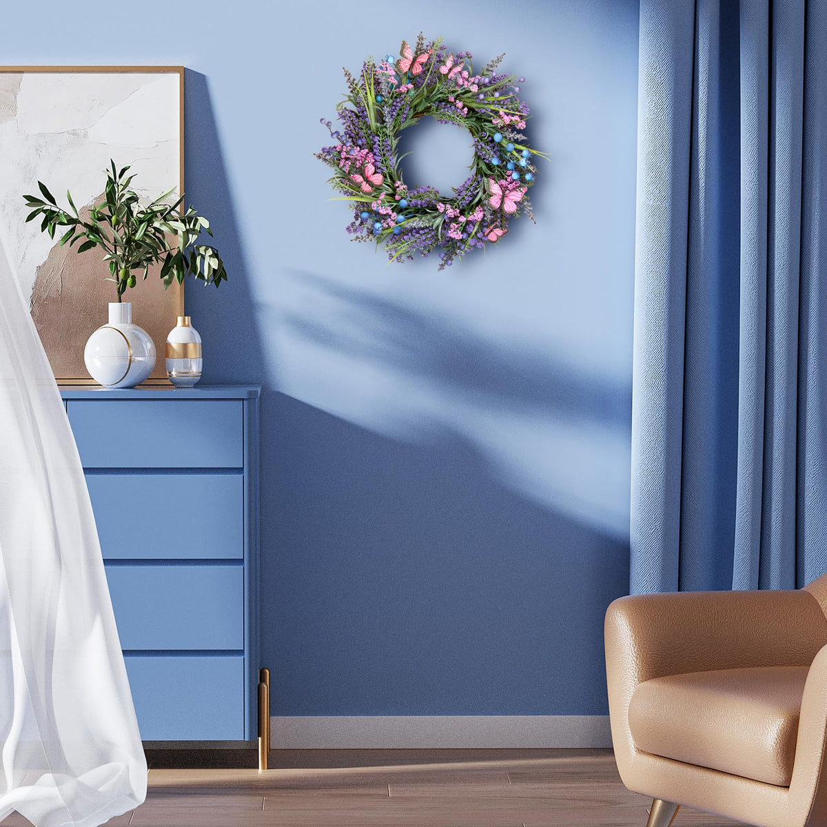DFRREN Lavender Wreath table-centerpiece offers a soft lavender-toned centerpiece
