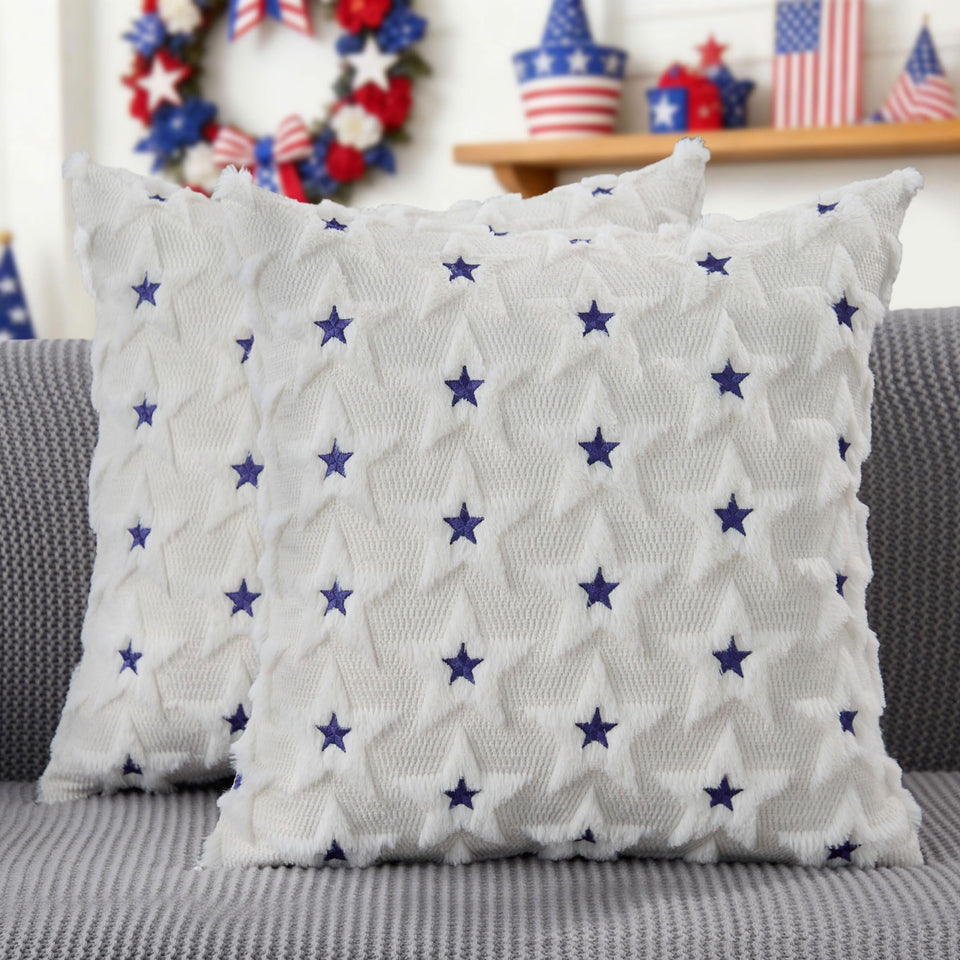 DFXSZ Fourth of July blue embroidered star pillow cover for festive sofa decor