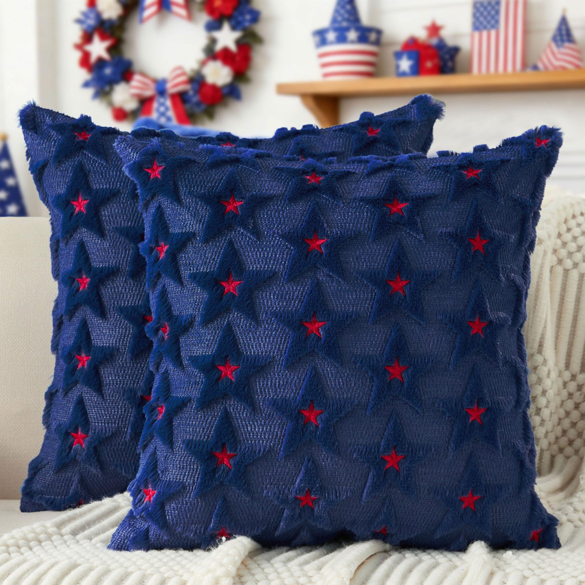 DFXSZ 20x20 pillow cover with red star embroidery for festive decor