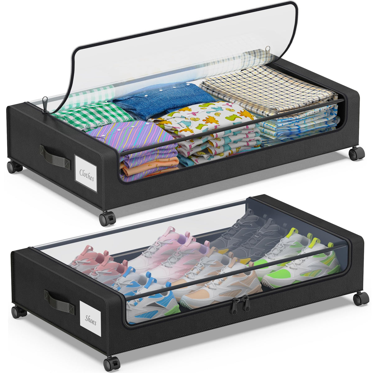 DGFCK under-bed storage with wheels 2-pack shown for easy under-bed access