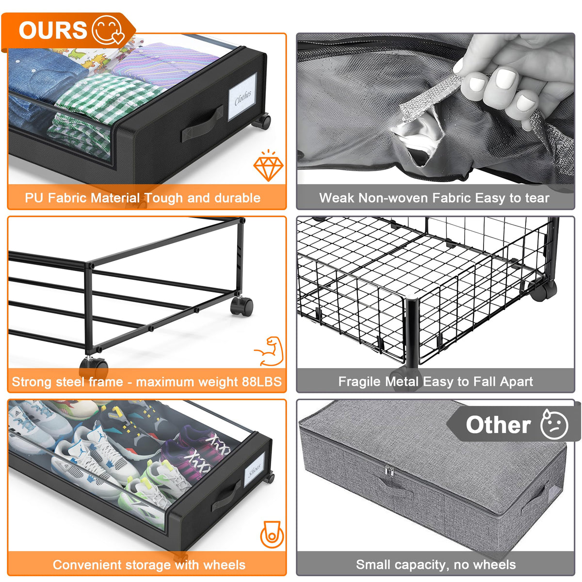 XXL 60L under-bed bin with clear lid designed for quick content identification