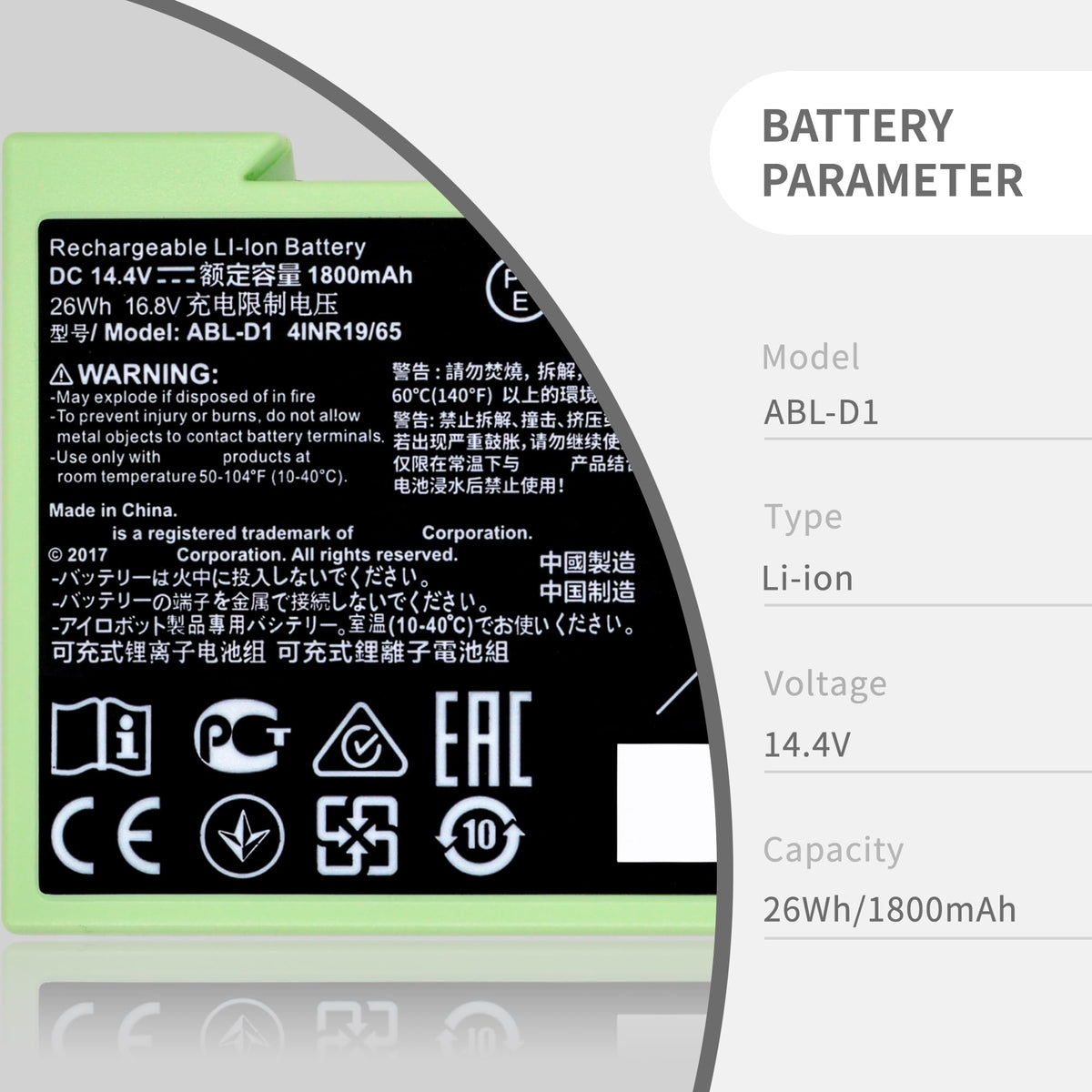 DGFTB 14.4V 1800mAh Li-ion Roomba battery for consistent power.