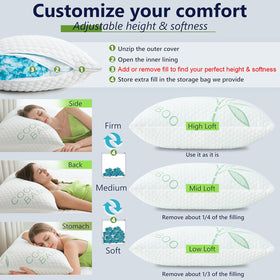 DGPEAR adjustable memory foam pillow with zipper for personalized loft.