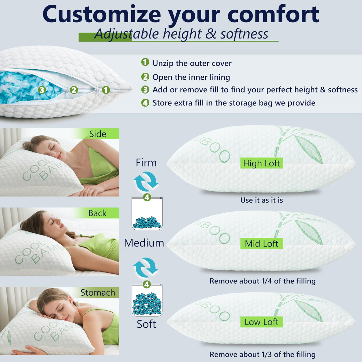 DGPEAR cooling pillows adjustable loft for personalized comfort