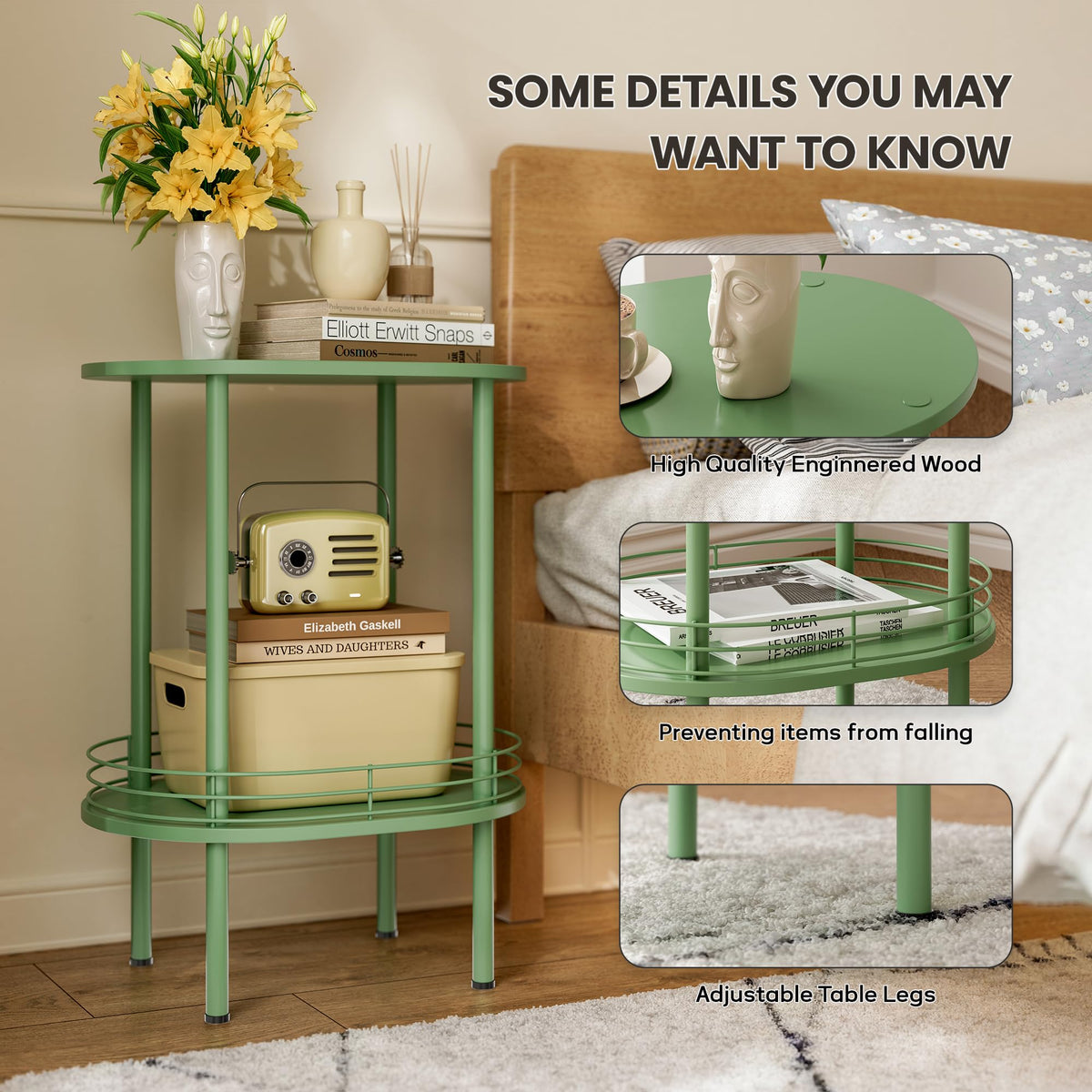 DGSANDGO green small nightstand fits cozy spaces and elevates decor