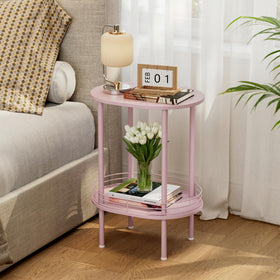 DGSANDGO oval pink side table with top shelf for compact storage and easy access