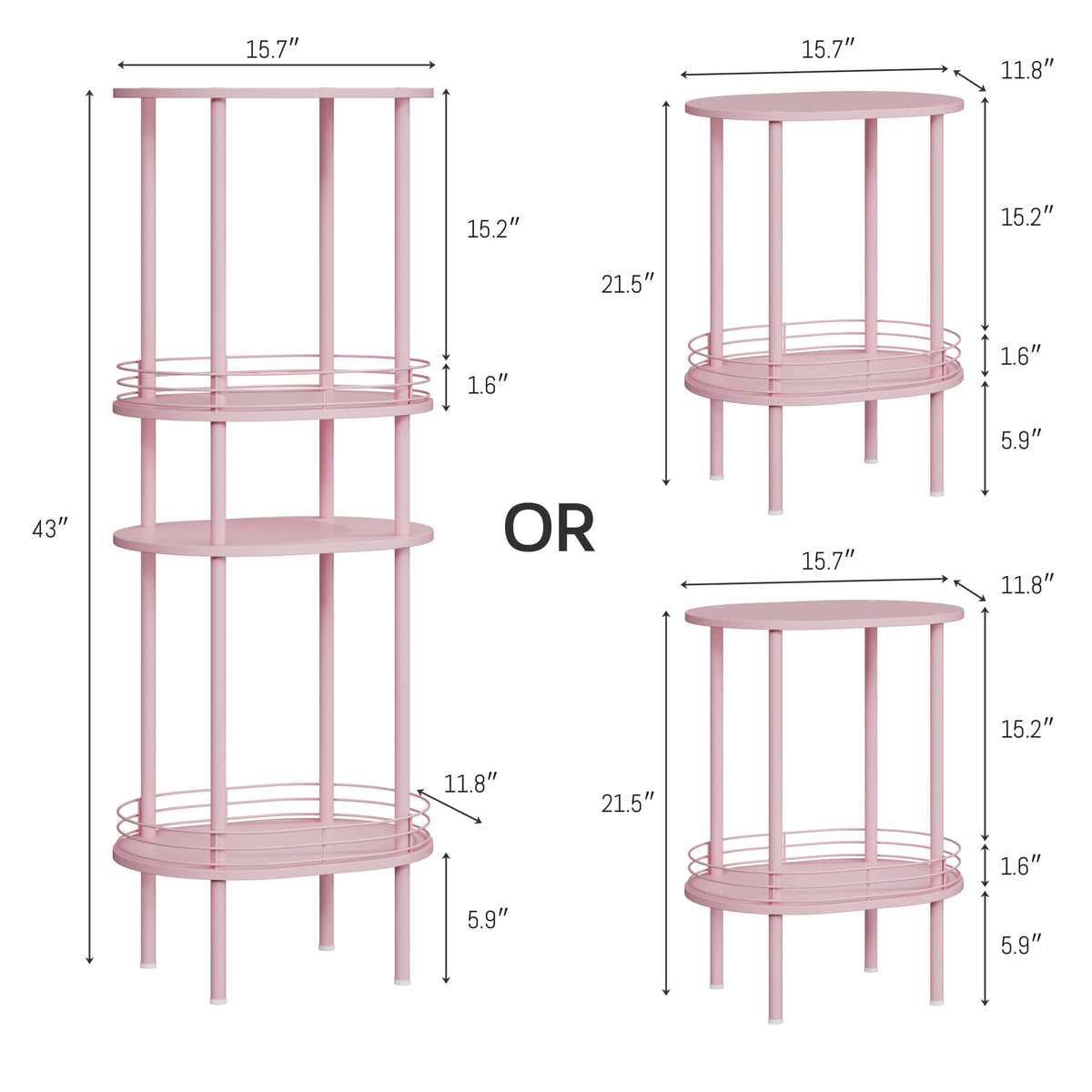 DGSANDGO two-tier pink table designed for living rooms and bedrooms