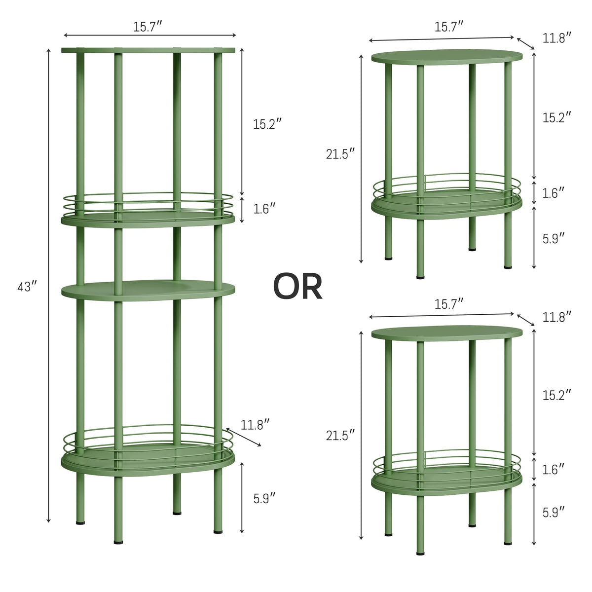 DGSANDGO two-tier side table showcases durable shelves for easy organization