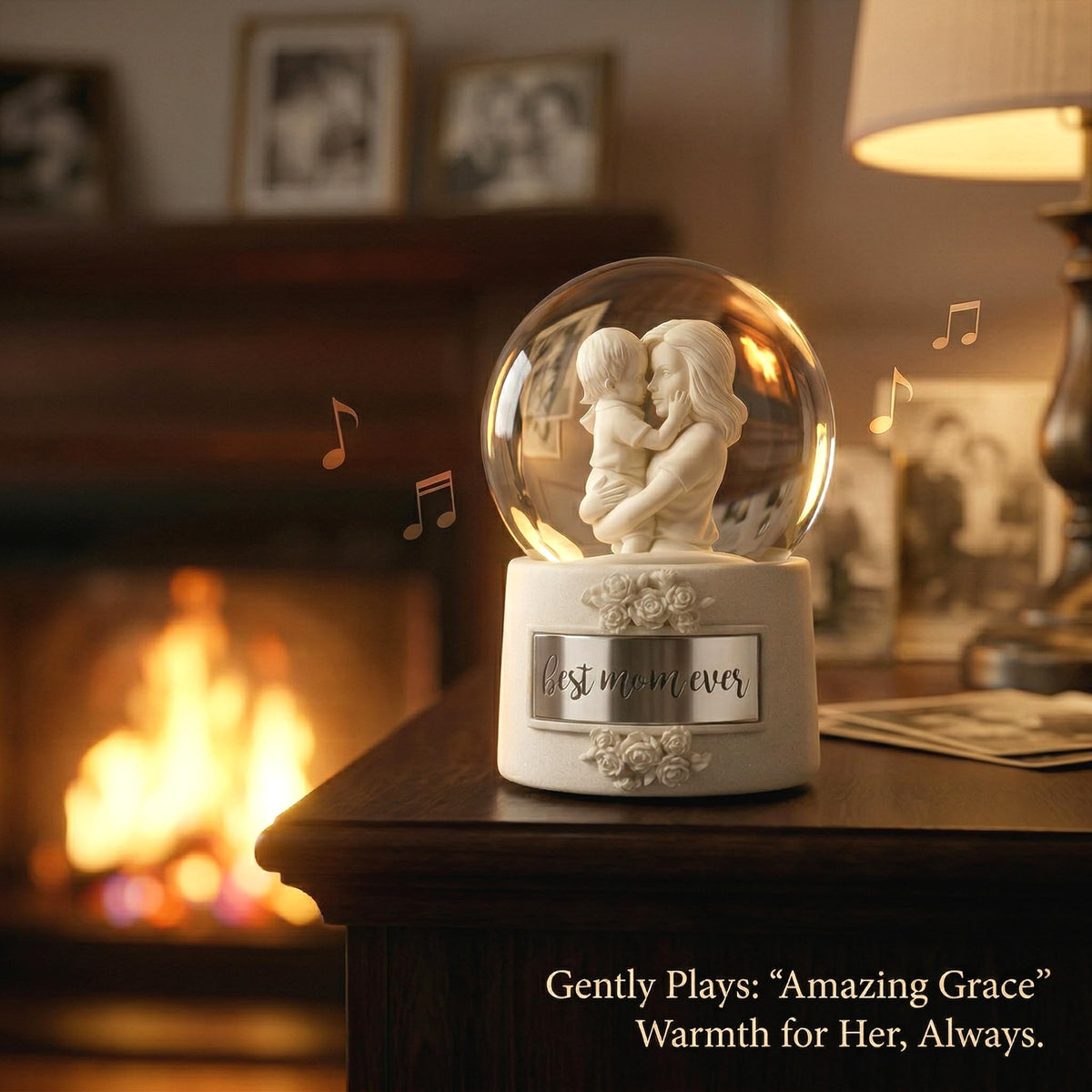 DGSCAK Wind-up music box ornament showing wind mechanism, battery-free keepsake