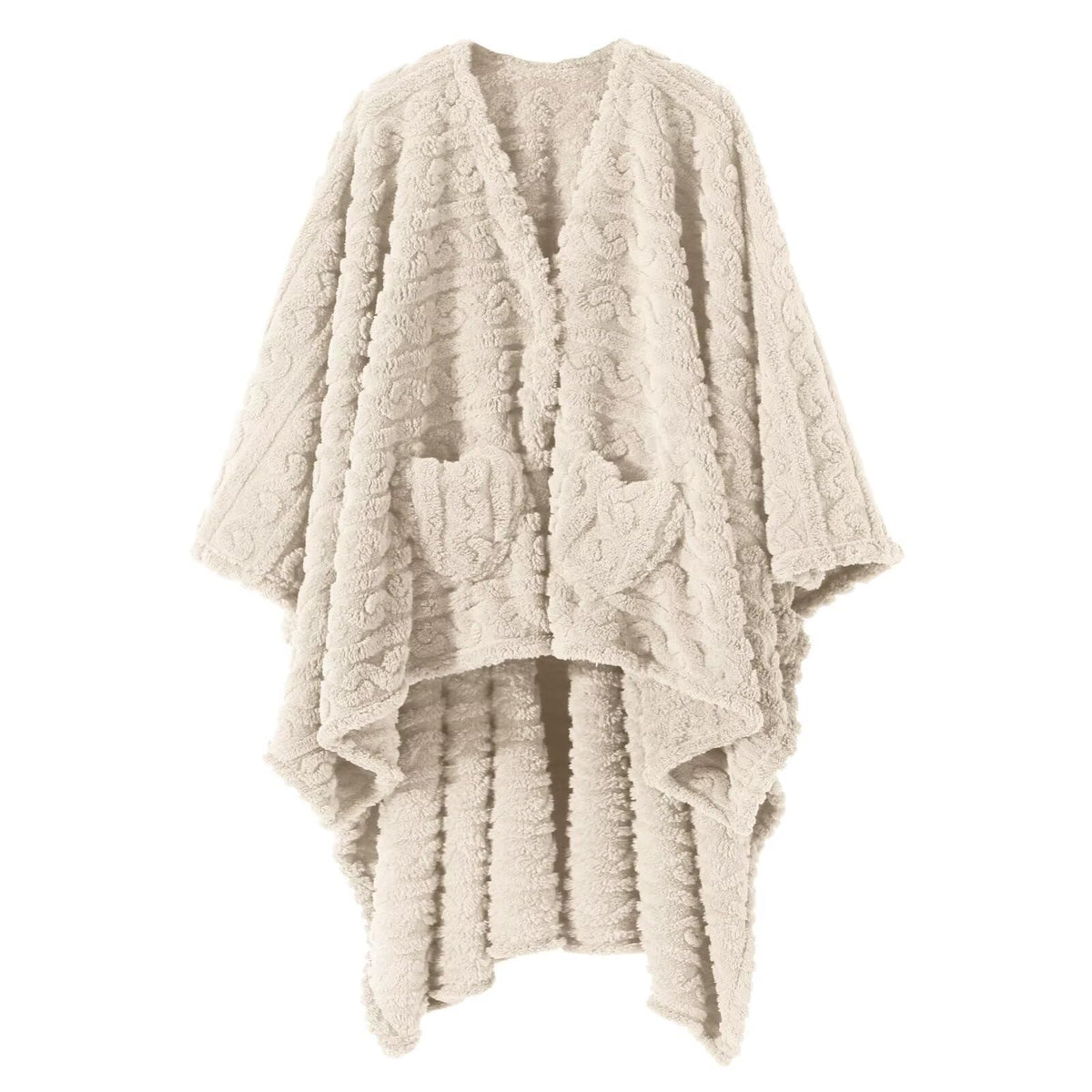 Dgsfmi wearable blanket poncho ivory front view for cozy warmth and easy wear