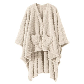 Dgsfmi wearable blanket poncho ivory front view for cozy warmth and easy wear