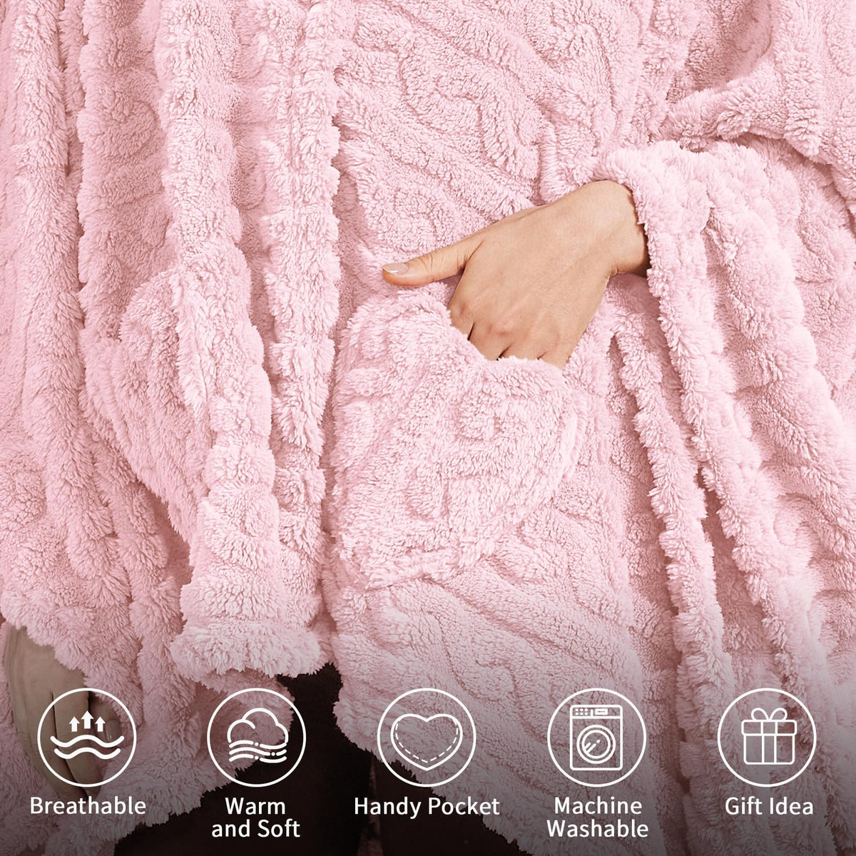 Dgsfmi wearable blanket poncho worn on a sofa for relaxed lounging.