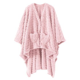 Dgsfmi pink wearable blanket poncho in plush sherpa fleece for cozy warmth.