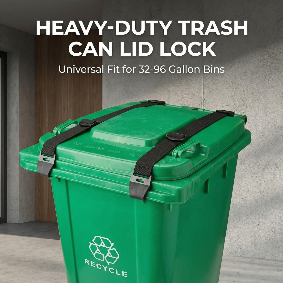 DHFFHY adjustable strap fits 28-96 gallon bins for a snug, wind-resistant seal.