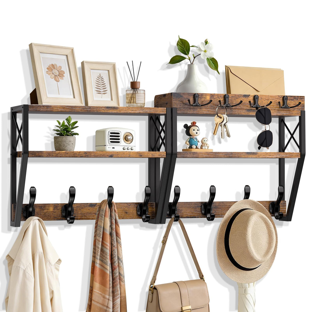 DHMKFly upgraded 3-tier coat rack shelf assembly keeps entryway clutter-free.