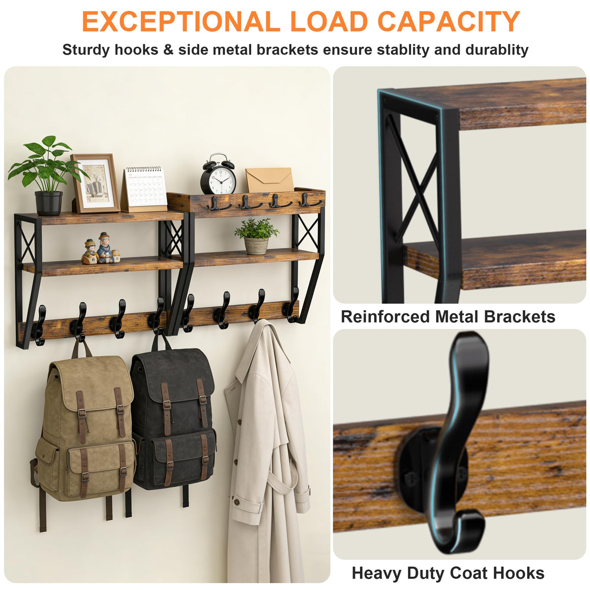 DHMKFly wall-mount coat rack with 12 hooks neatly organizing coats and bags.