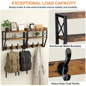 DHMKFly wall-mount coat rack with 12 hooks neatly organizing coats and bags.