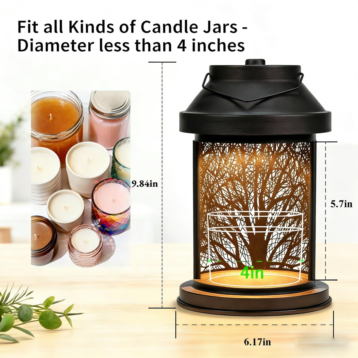 Dialan's Candle Warmer Lantern base fits most jars under 4.1 inches in diameter.