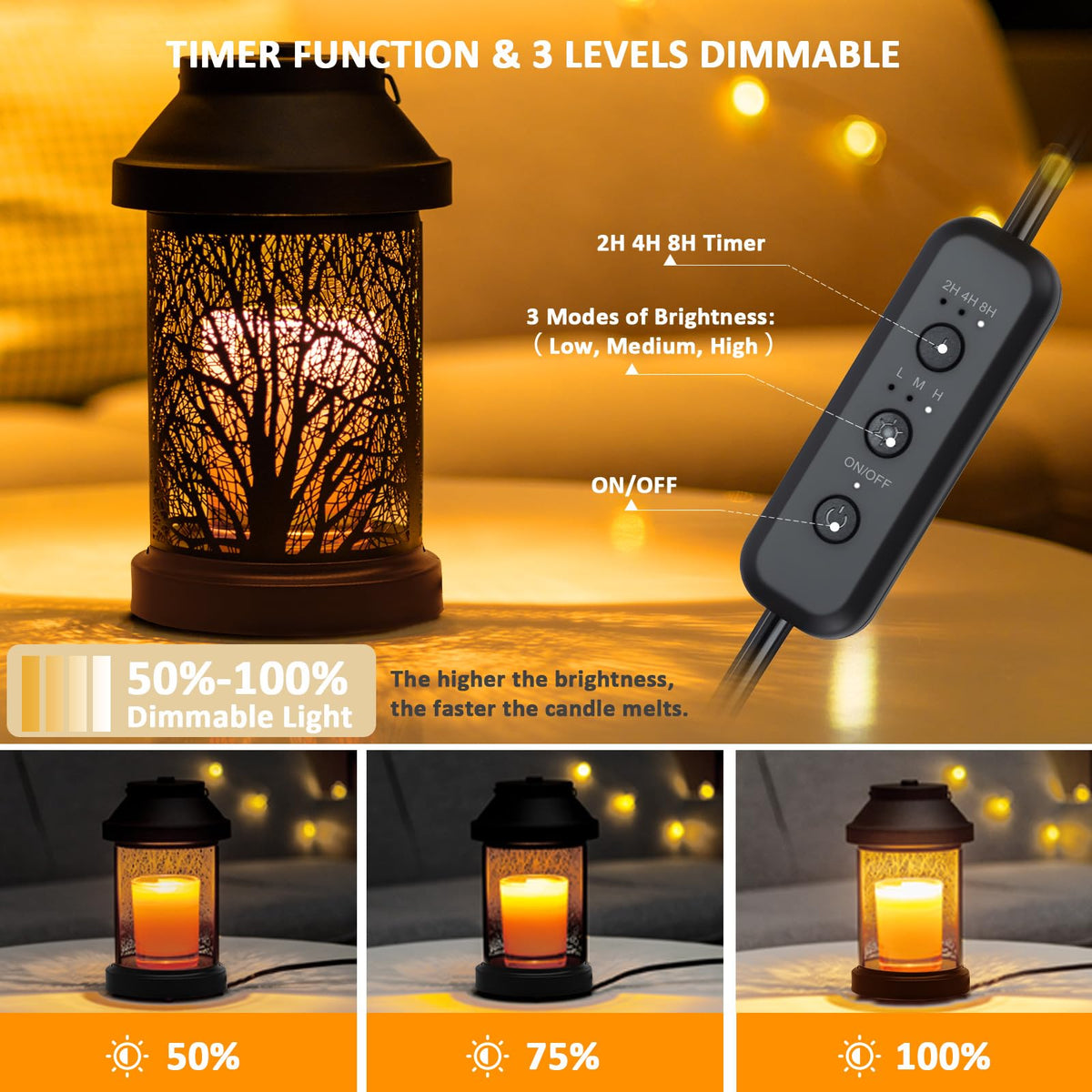 Dialan's Candle Warmer Lantern dimmer control for adjustable brightness and mood lighting.