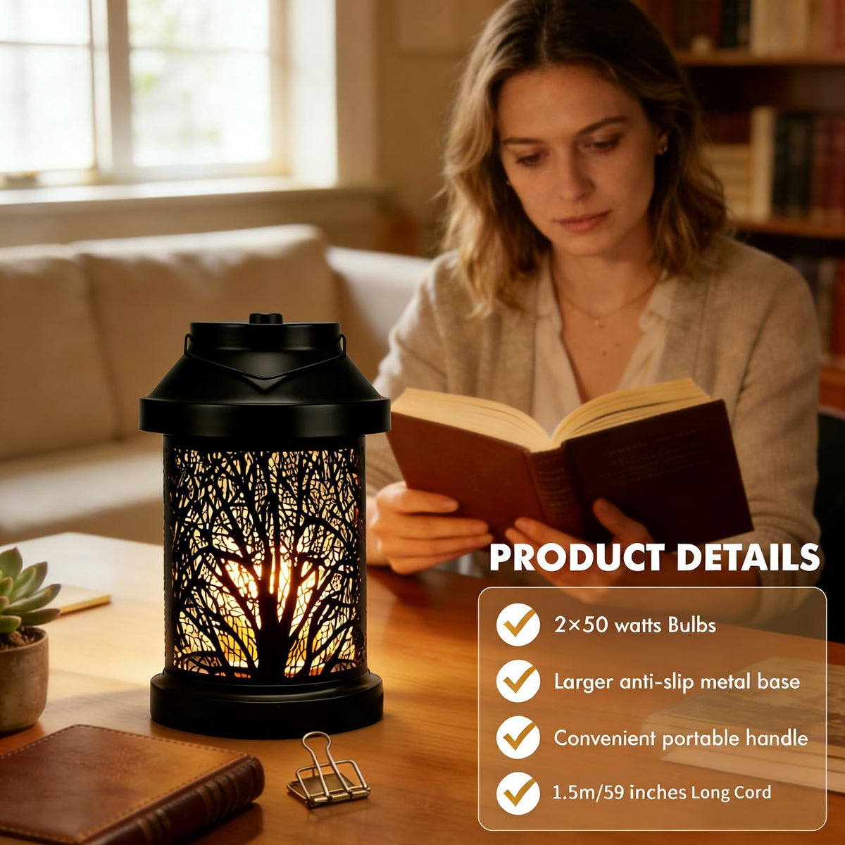 Dialan's Candle Warmer Lantern timer settings for safe, automatic shut-off.