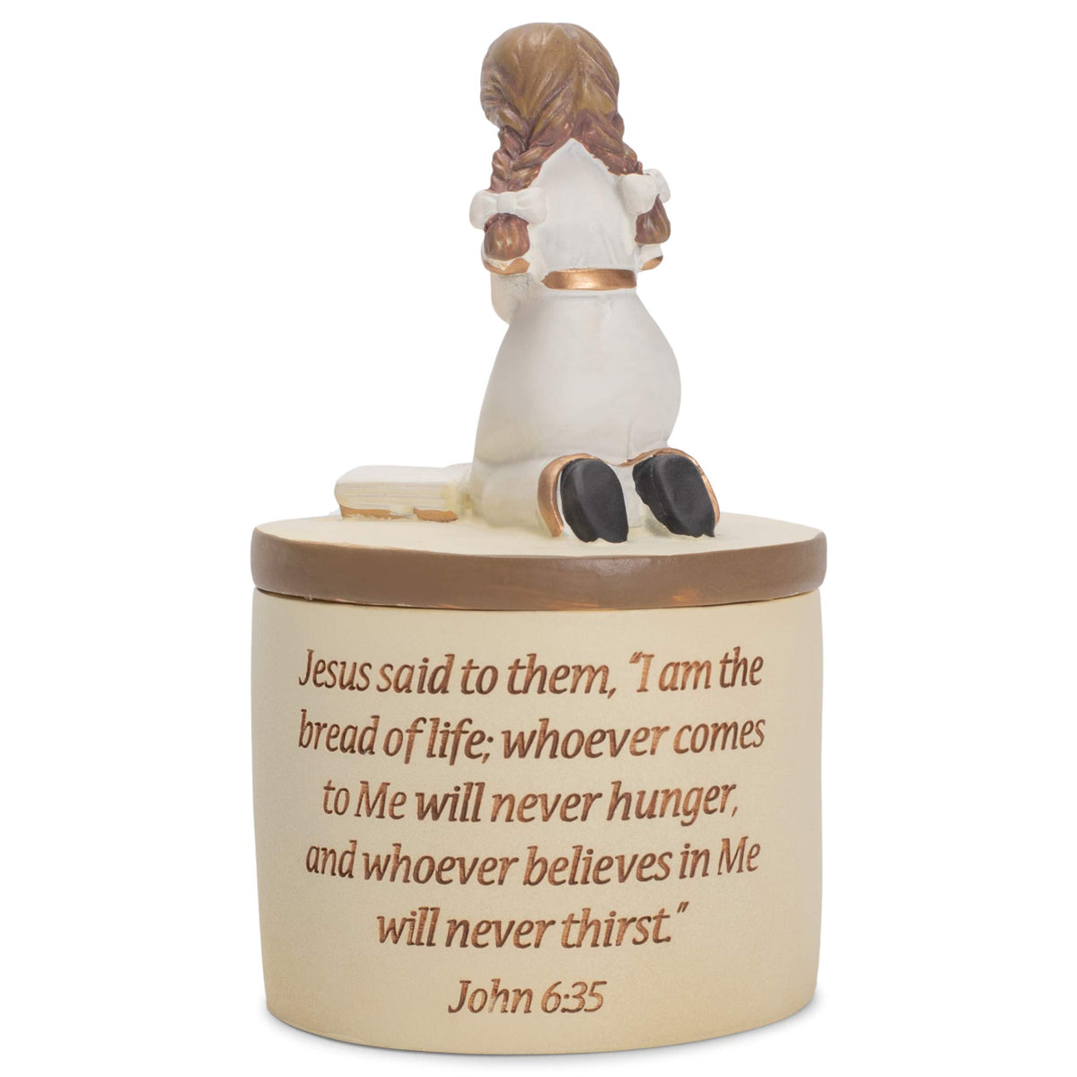 Dicksons First Communion praying girl resin box side profile for display.
