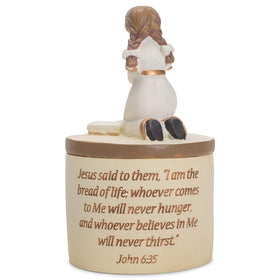 Dicksons First Communion praying girl resin box side profile for display.