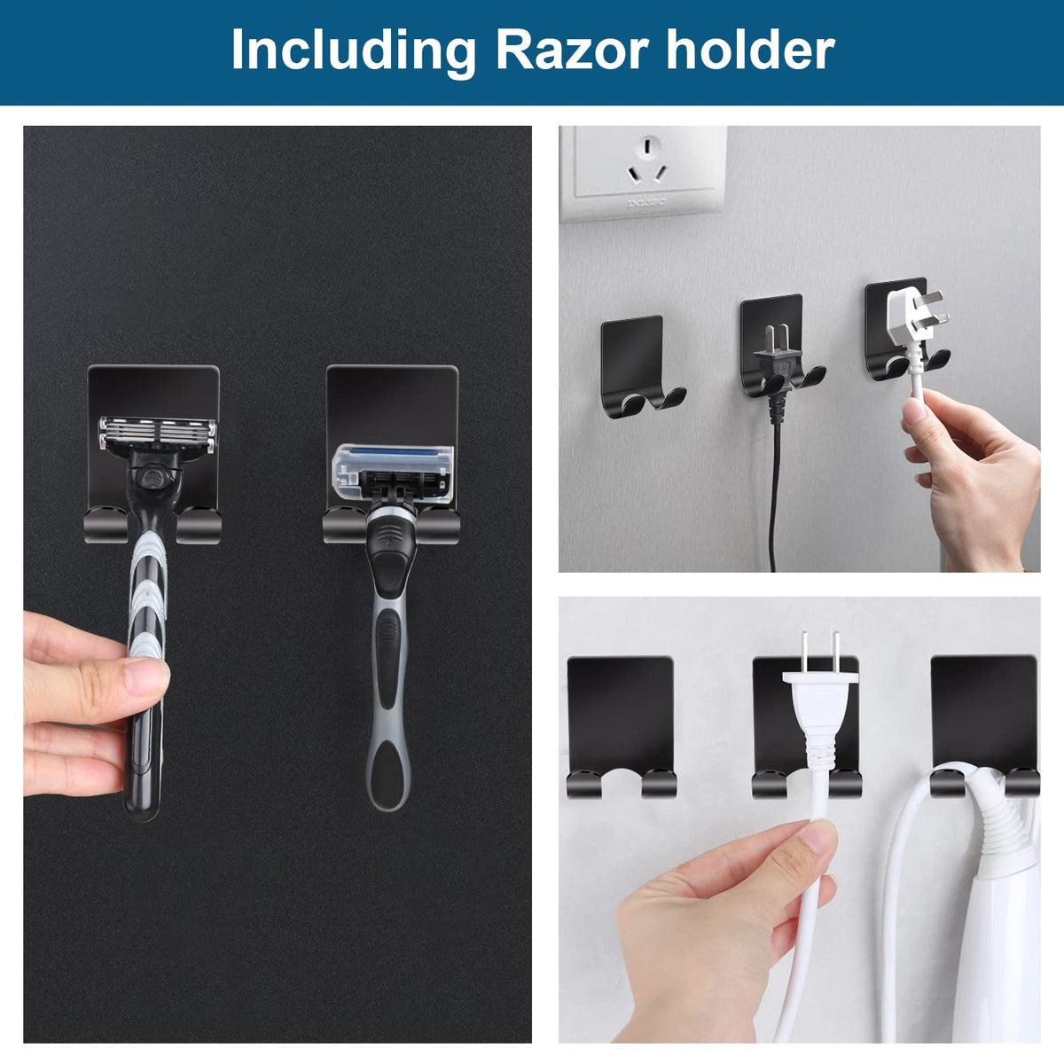 Diesisa adhesive wall hook towel holder in black ready for quick organization.