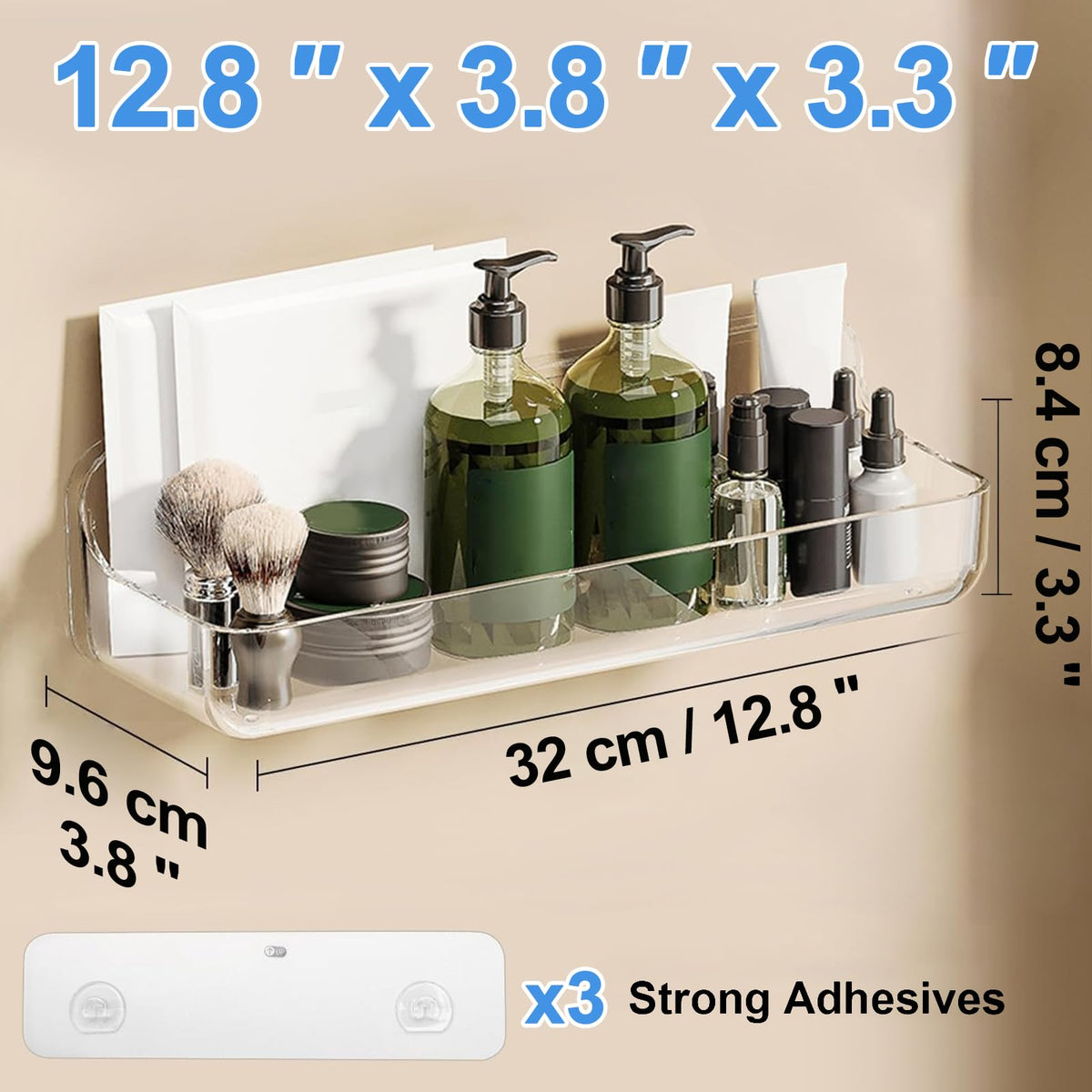 Diesisa clear shower caddy mounted on wall for easy access.