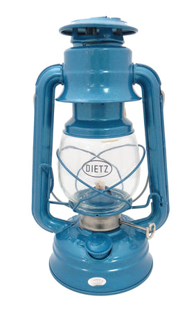 Dietz #76 original oil lantern blue globe with clear glass for steady camping flame.
