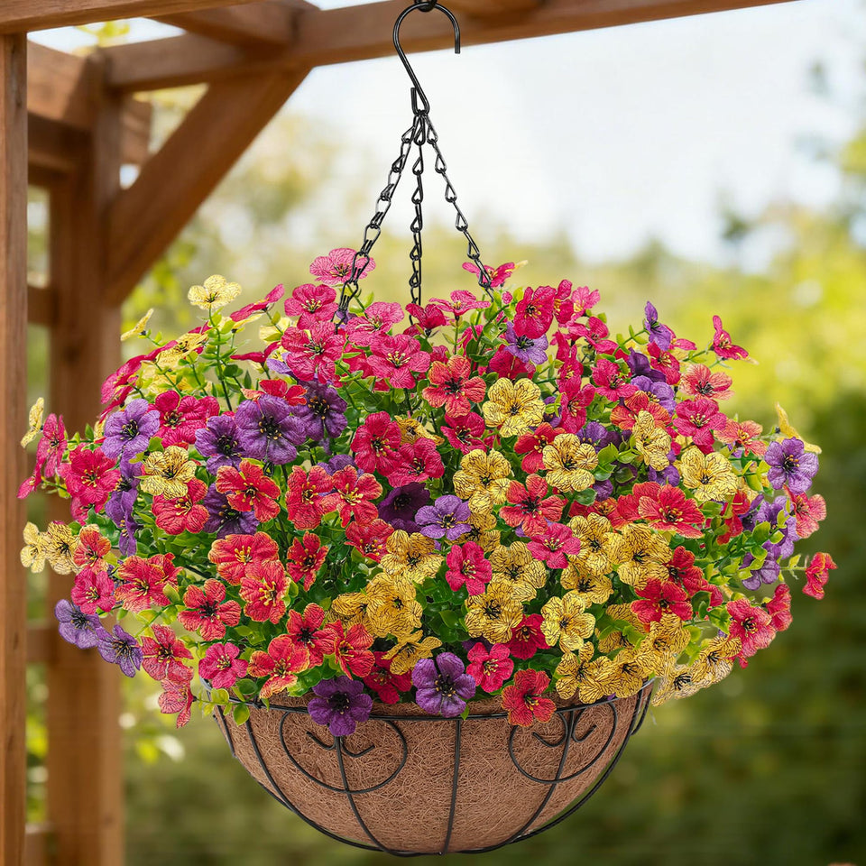 Digtecno artificial hanging flowers basket for outdoor use with vibrant, fade-resistant color.