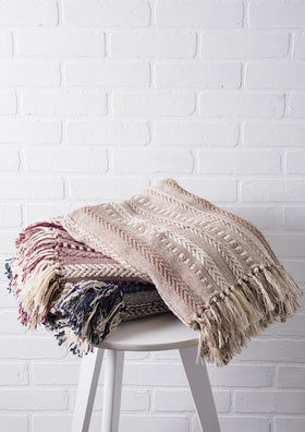 2.5-inch decorative fringe detail on DII throw blanket in stone