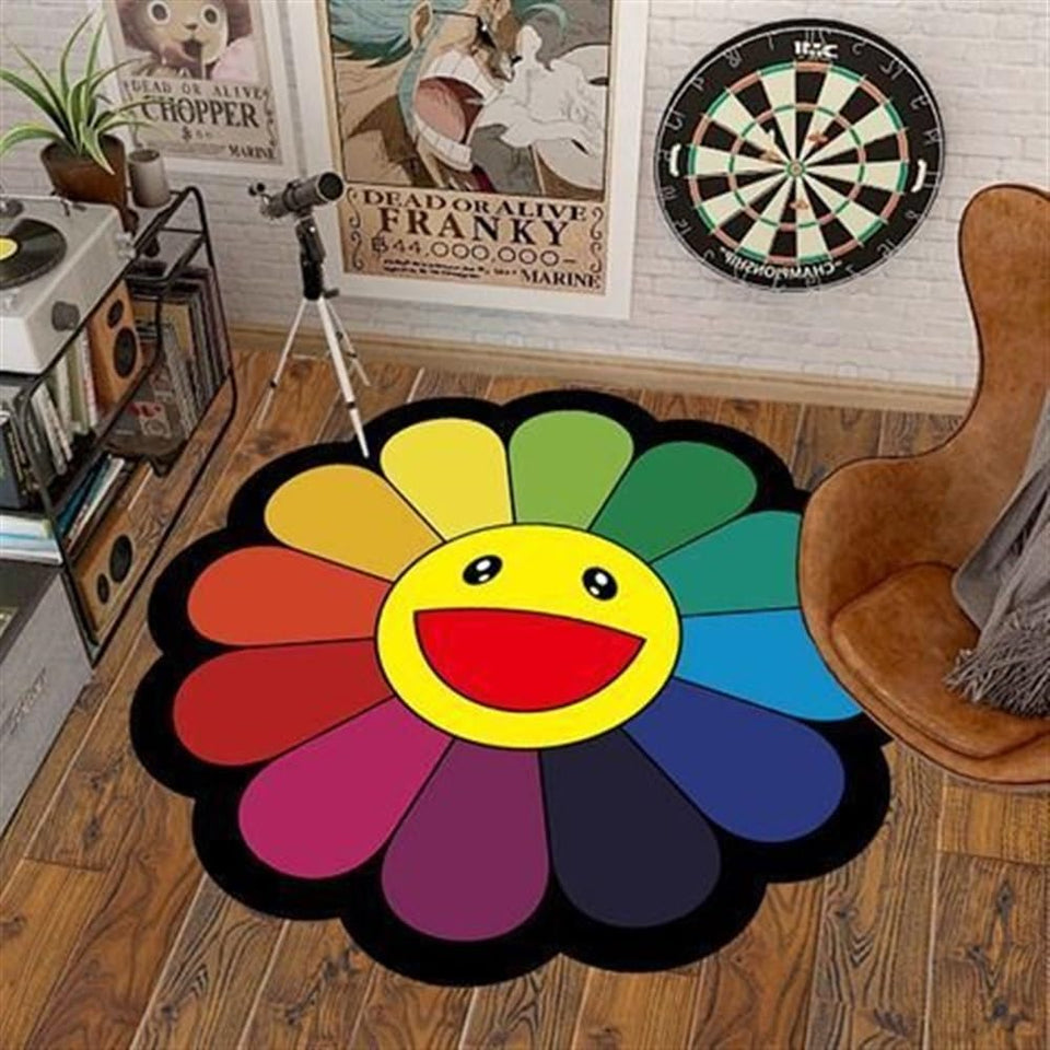 DIKFENS Takashi Murakami 40-inch rug with flower design brightens living spaces and offices.